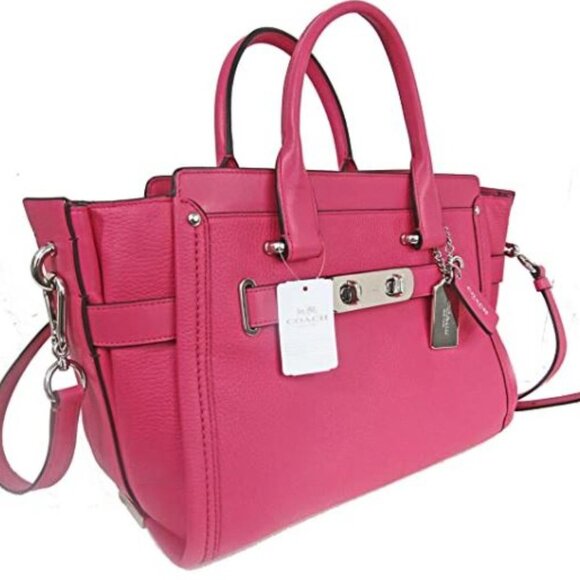 Coach F53308 Nubuck Pebble Leather Swagger Carryall Purse Bag, SV/Dahlia… - Picture 2 of 10